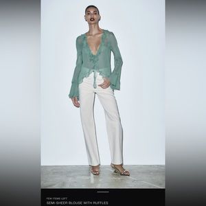 Zara semi-sheer blouse with ruffles